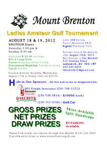 Ladies Amateur Golf Tournament Aug 18 & 19 2012 [updated April 30]